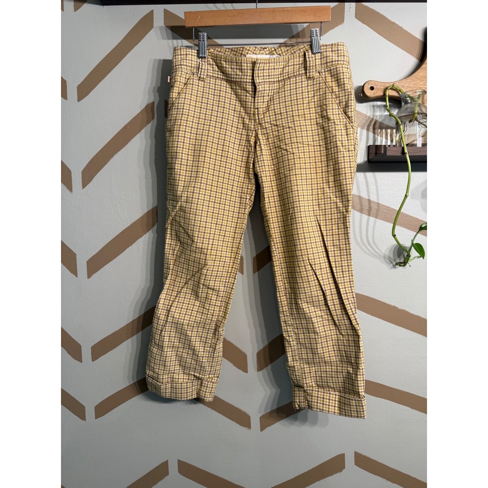 Hollister Capri Pants Womens 1 Yellow Gingham Plaid Y2K Vintage Low Rise Crop